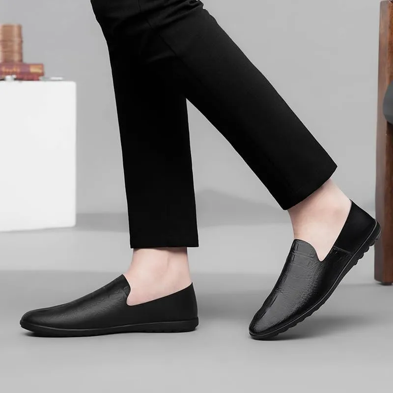 Mens Loafers Shoe Round Toe PU Leather Crocodile Print Smoking Shoes Flexible Slip Resistant Anti-Slip Casual Slip-on