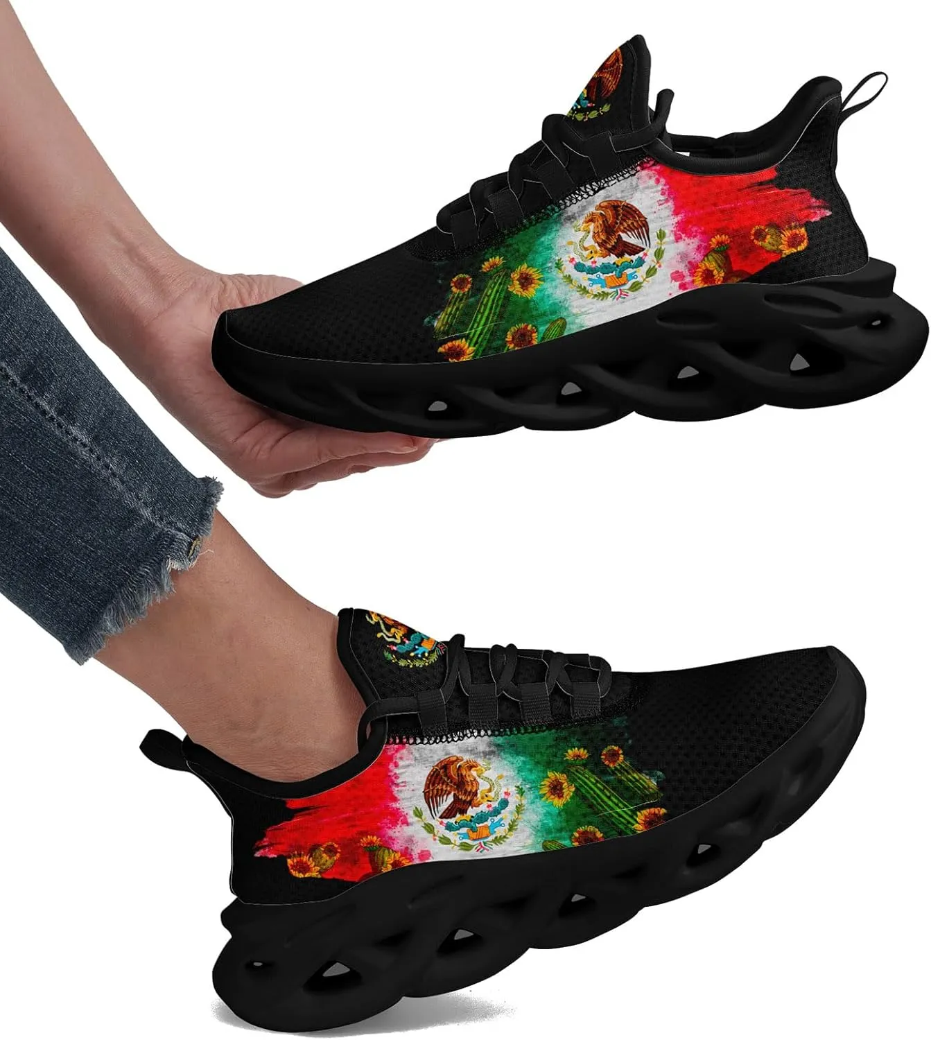 Men's Mexican Flag Sneakers Women's Lightweight Festivals Gift Mexico Unisex Running Sports Athletic Baseball Shoes