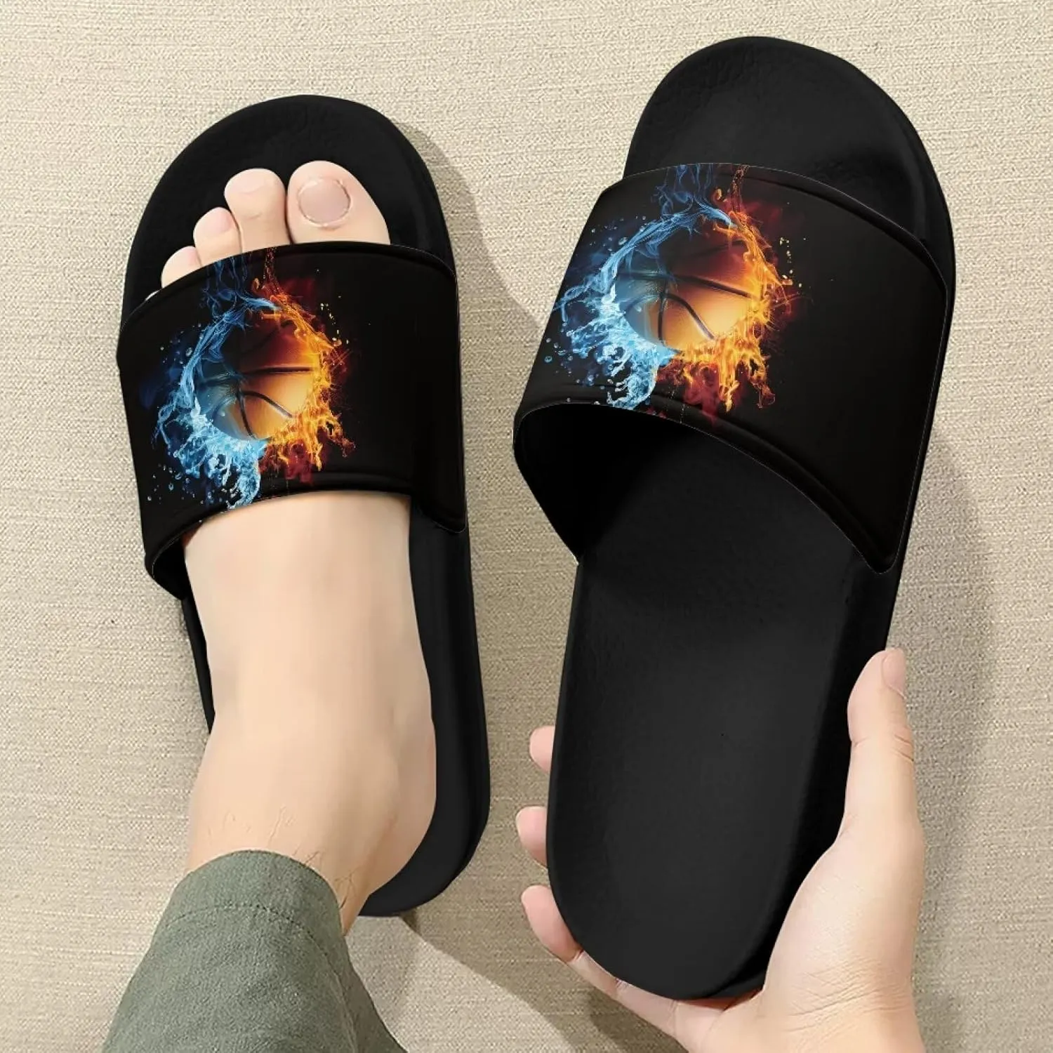 Mens Pillow House Slide Sandals Non-Slip Black Bath Sandals Wide Width EVA Flat Shoes Quick Drying Peep Toe Slippers Beach Dress Shoes
