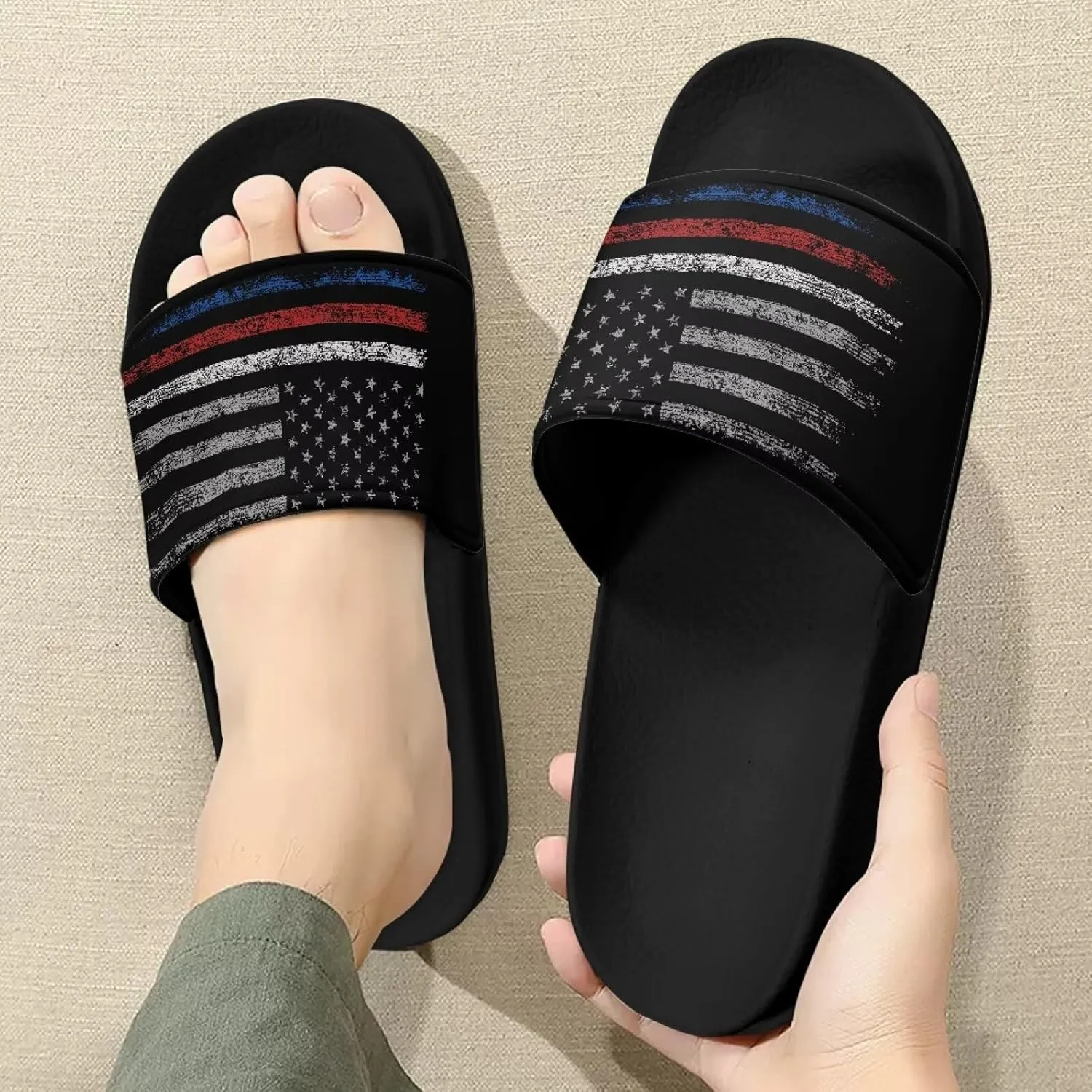 Mens Pillow House Slide Sandals Non-Slip Black Bath Sandals Wide Width EVA Flat Shoes Quick Drying Peep Toe Slippers Beach Dress Shoes