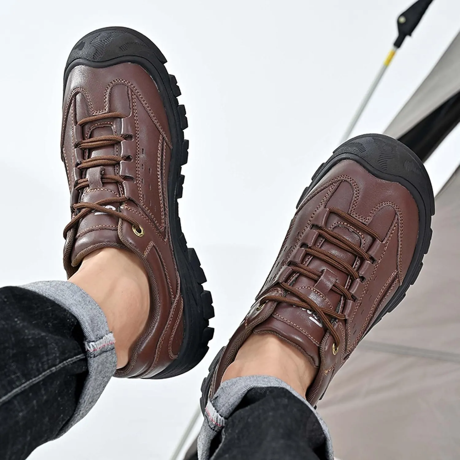 Men's Premium Genuine Cowhide Leather Sneakers, Fashion Leather Casual Walking Shoes, Driving Shoes, Mesh Lining, Comfortable, Soft, Non-Slip, Durable, Suitable for All Seasons.