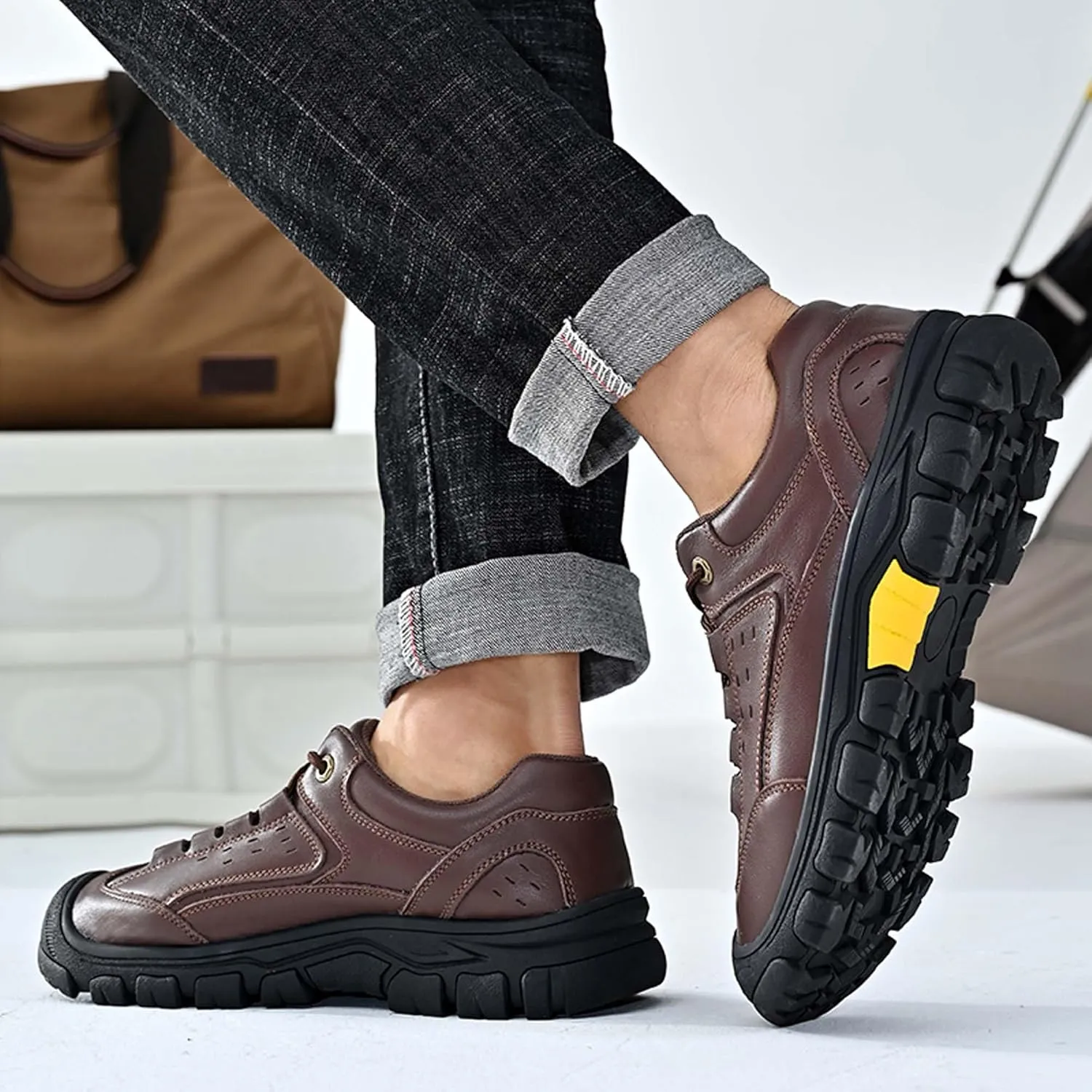 Men's Premium Genuine Cowhide Leather Sneakers, Fashion Leather Casual Walking Shoes, Driving Shoes, Mesh Lining, Comfortable, Soft, Non-Slip, Durable, Suitable for All Seasons.