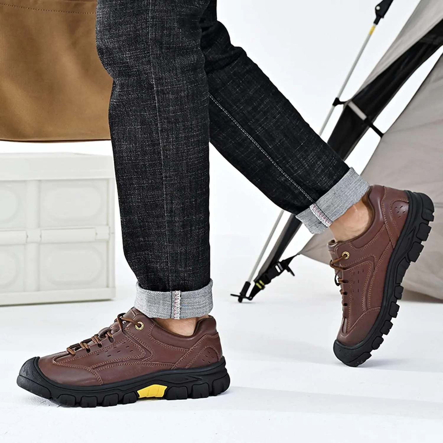 Men's Premium Genuine Cowhide Leather Sneakers, Fashion Leather Casual Walking Shoes, Driving Shoes, Mesh Lining, Comfortable, Soft, Non-Slip, Durable, Suitable for All Seasons.
