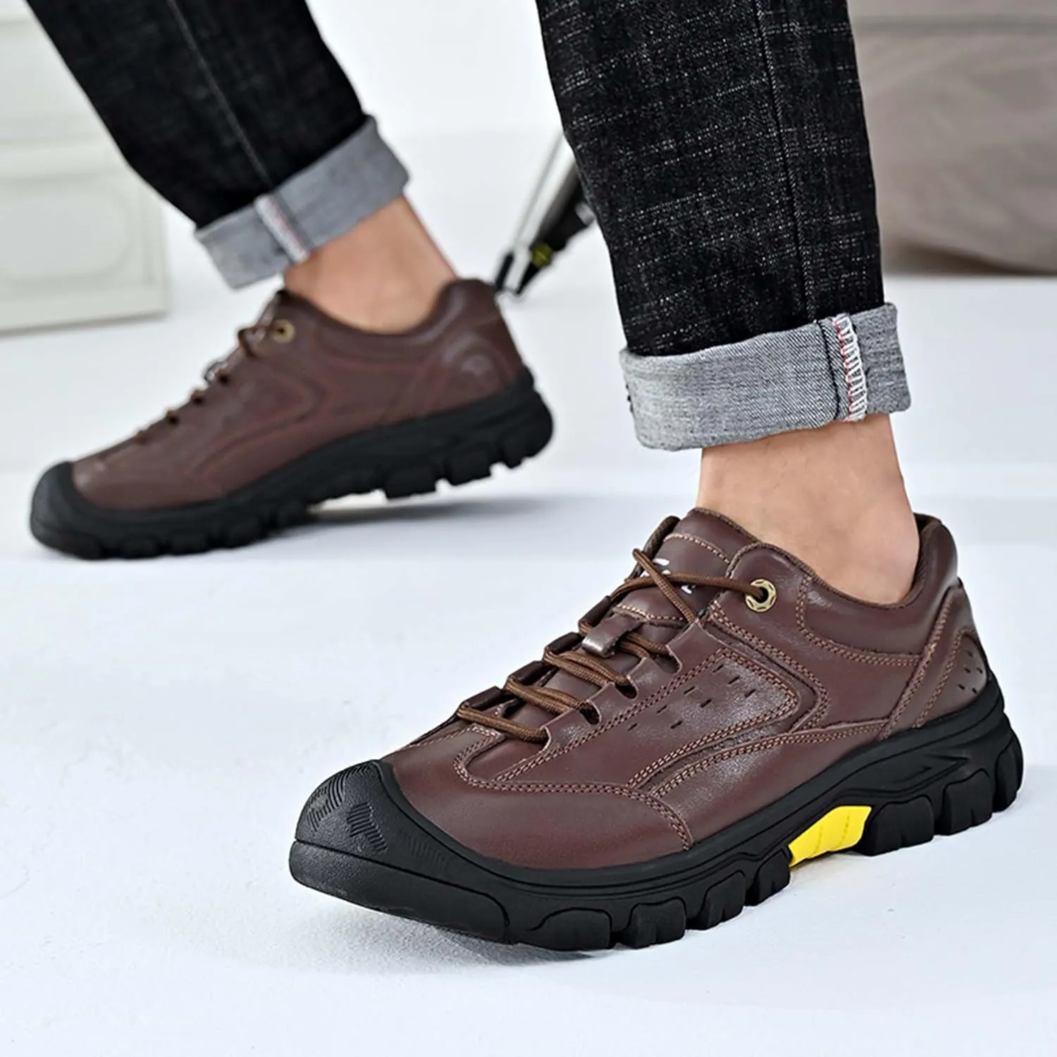 Men's Premium Genuine Cowhide Leather Sneakers, Fashion Leather Casual Walking Shoes, Driving Shoes, Mesh Lining, Comfortable, Soft, Non-Slip, Durable, Suitable for All Seasons.