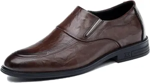 Men's Retro Leather Slip on Loafers Casual Business Dress Shoes Classic Comfortable Side Elastic Band Low top Anti-Slip Oxford Business Work Shoes