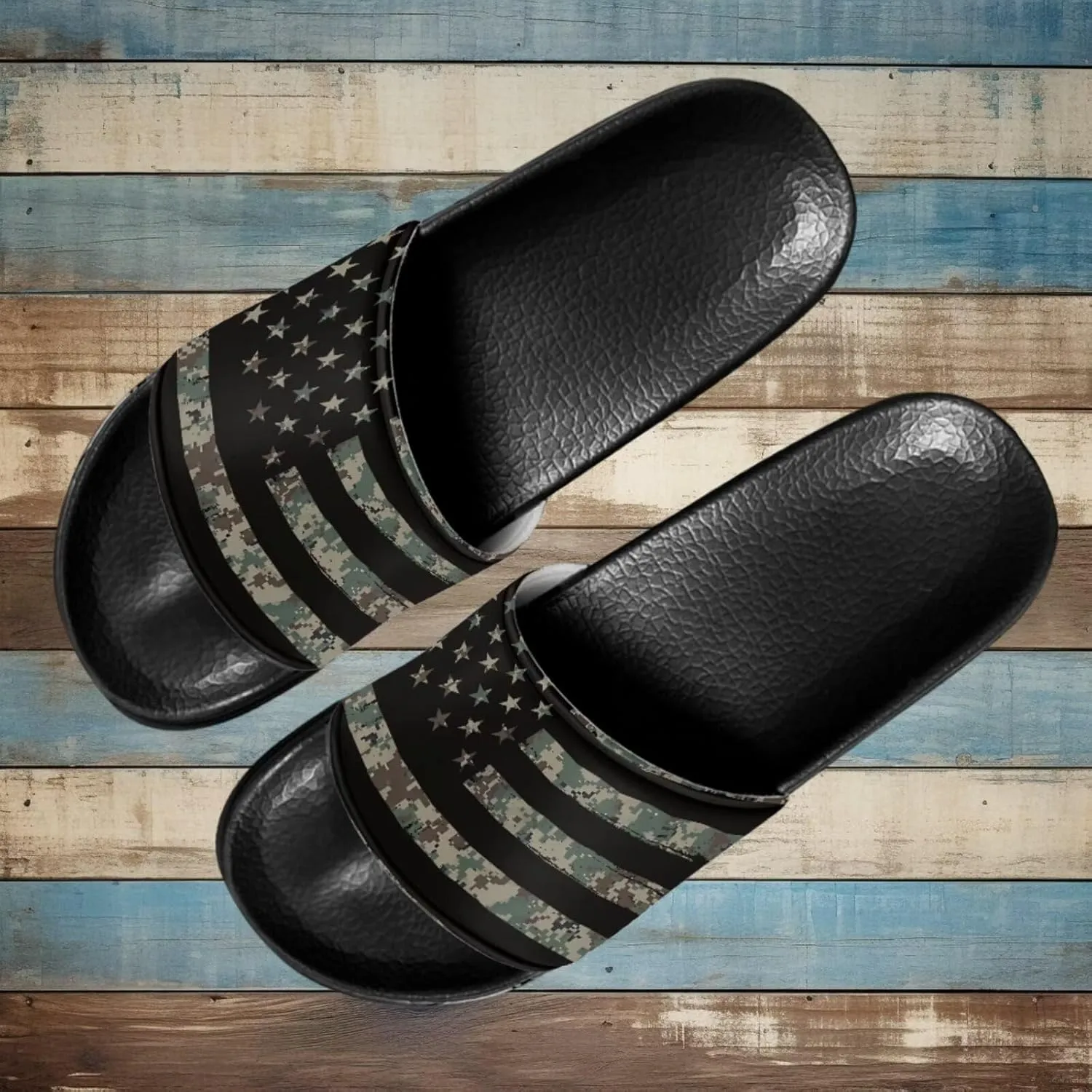 Men's Sandals Slides Non-Slip Slippers Casual Black Sole Summer Shoes for College Dorm Gym Beach