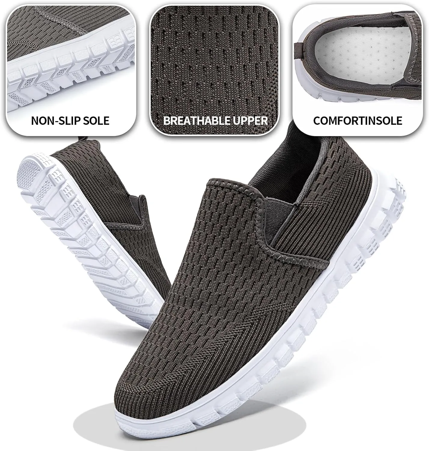 Men's Slip-On Shoes | Casual Breathable Sneakers with Mesh Upper | Non-Slip Walking & Work Loafers for Men