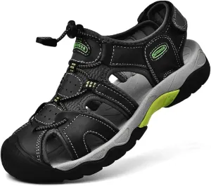 Men's Sport Sandals Outdoor Hiking Leather Closed Toe Sandals Athletic Lightweight Summer Walking Casual Sandals Water Shoes
