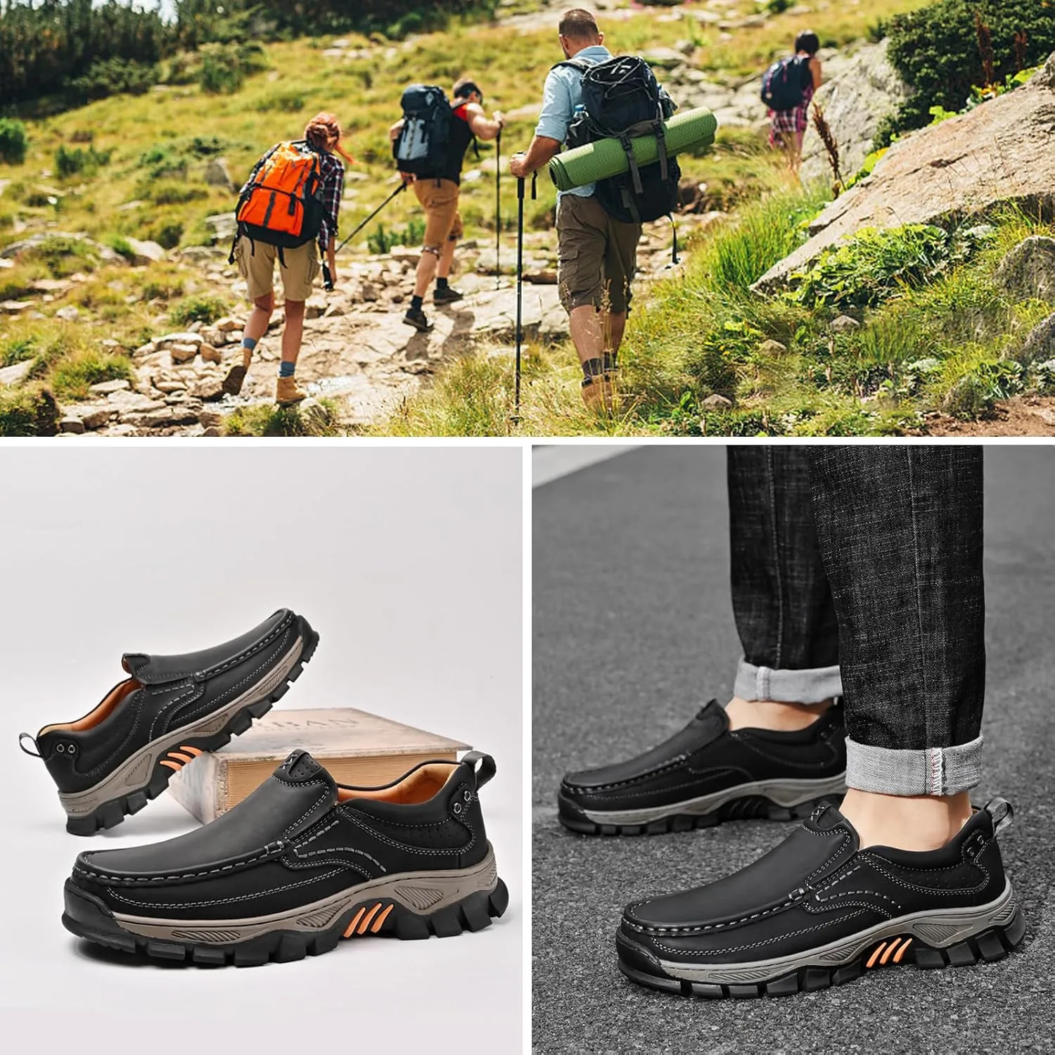 Men's Waterproof Hiking Shoes, Lightweight Breathable Casual Sneaker, Slip on Boots for Men Work Loafers, Orthopedic Slippers, for Travel, Camping, Running