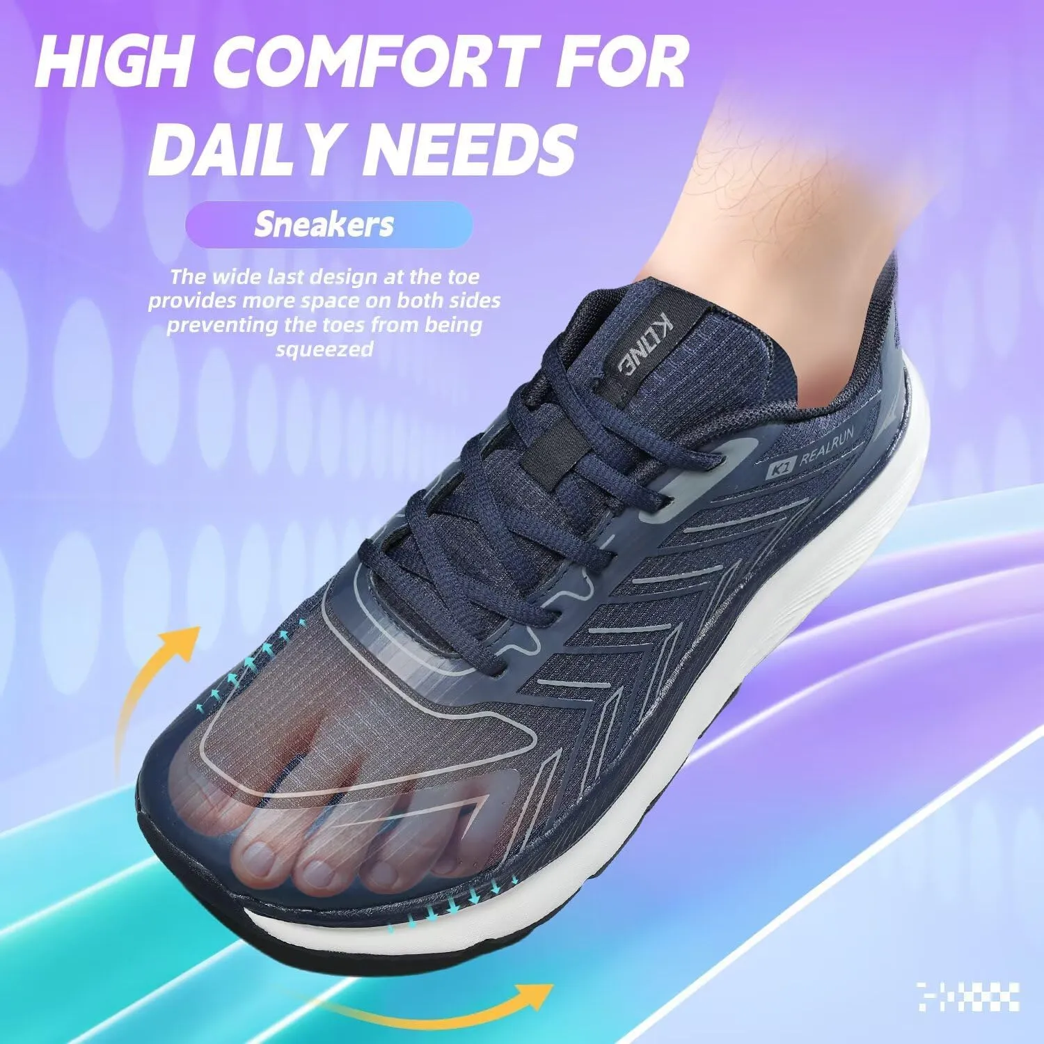 Mens Wide Toe Box Shoes Walking Running Athletic Sport Sneakers Tennis Comfortable Breathable Gym Workout Soft Sole