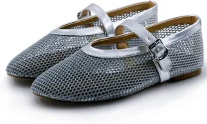 Mesh Ballet Flats for Women Round Toe Buckle Strap Comfy Casua Office Ballerina Mary Jane Flats Shoes