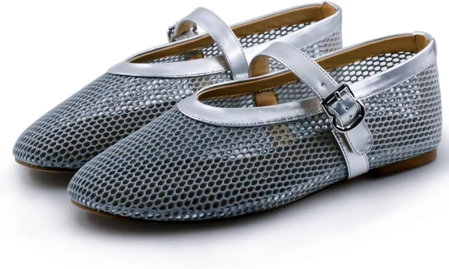 Mesh Ballet Flats for Women Round Toe Buckle Strap Comfy Casua Office Ballerina Mary Jane Flats Shoes