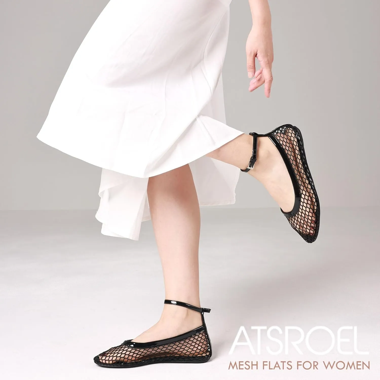 Mesh Ballet Flats for Women Round Toe Mesh Mary Jane Flats Breathable Mesh Ballerina Flats Casual Mesh Shoes Womens Office Comfortable Fishnet Flats