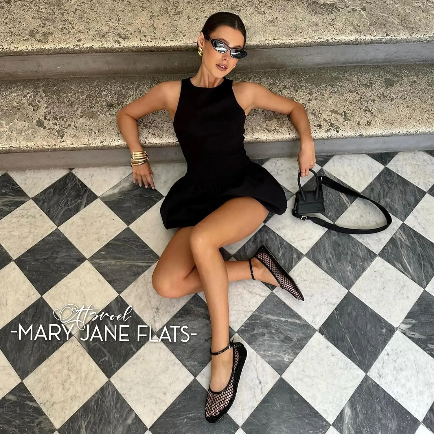 Mesh Ballet Flats for Women Round Toe Mesh Mary Jane Flats Breathable Mesh Ballerina Flats Casual Mesh Shoes Womens Office Comfortable Fishnet Flats