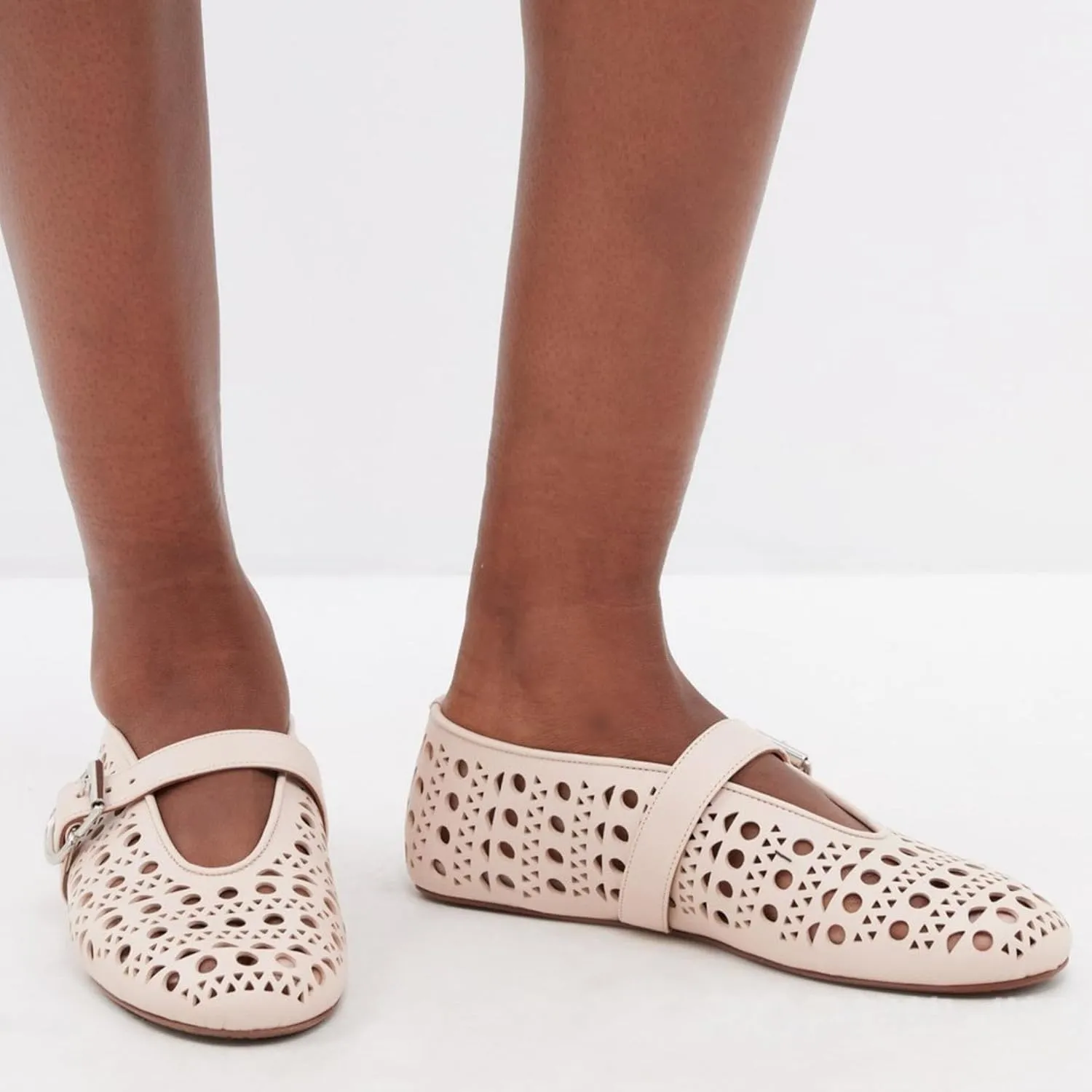 Mesh Ballet Flats for Women,Buckle Strap Hollow Out Mary Jane Flats Round Toe Breathable Comfortable Casual Daily Dress Ballerina Shoes