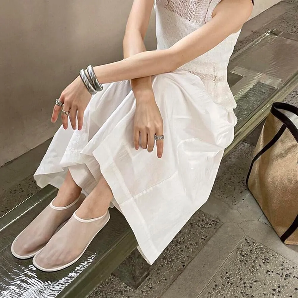 Mesh Sock Ballet Flat for Women Round Toe Nylon Tulle Mary Jane Flats Sheer Casual Comfortable Bailarina Shoes