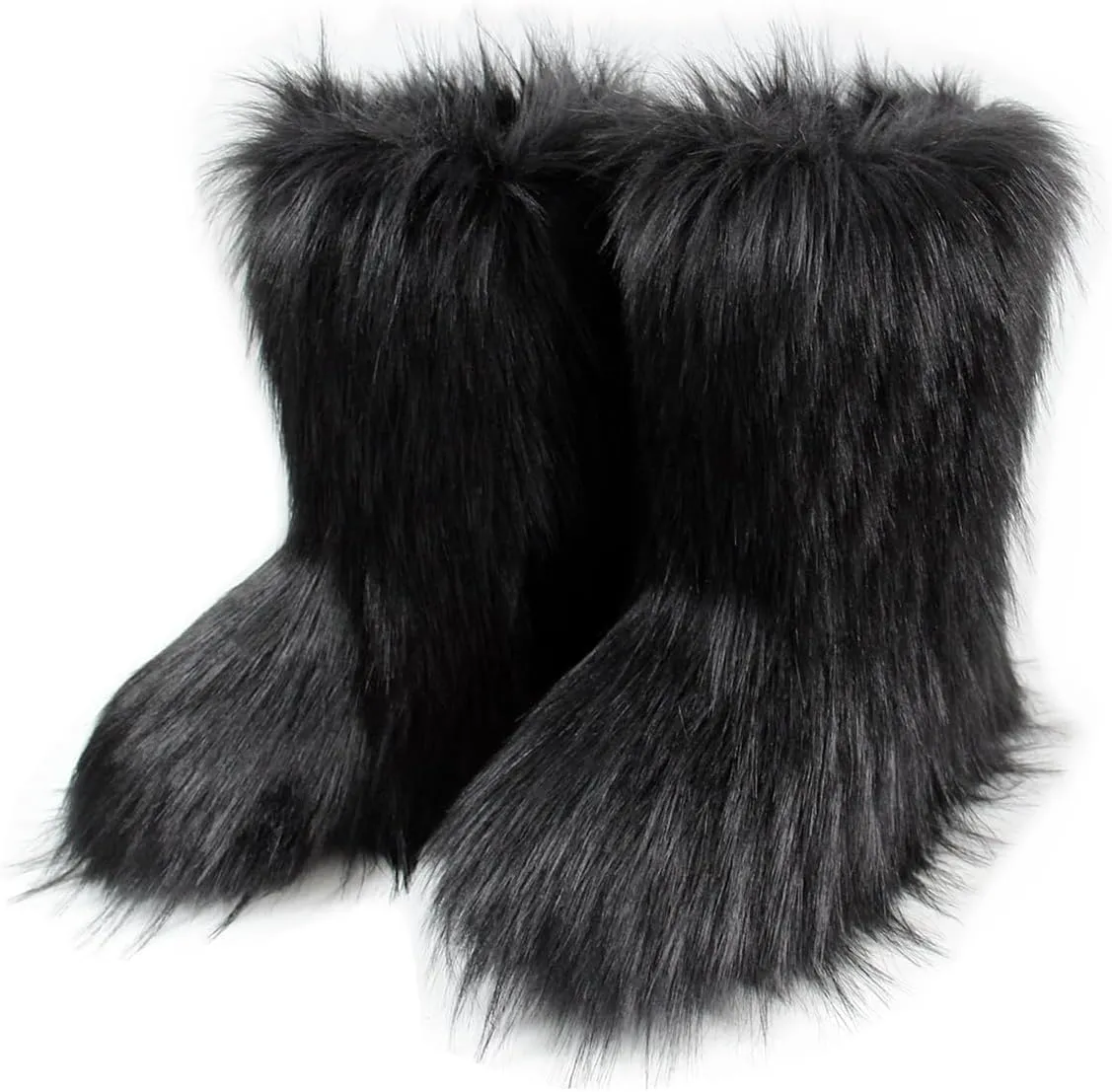 MH Bailment Women's Faux Fur Boots Winter Mid-Calf Snow Boots Fuzzy Fluffy Furry Fashion Short Snow Boots