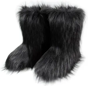 MH Bailment Women's Faux Fur Boots Winter Mid-Calf Snow Boots Fuzzy Fluffy Furry Fashion Short Snow Boots