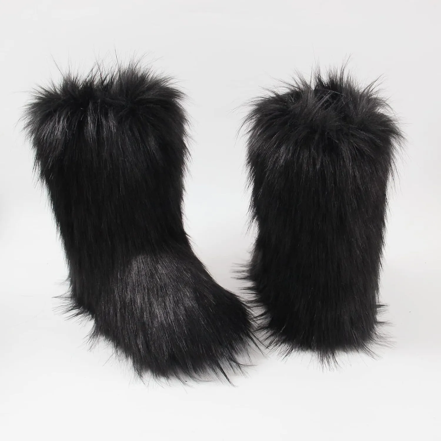 MH Bailment Women's Faux Fur Boots Winter Mid-Calf Snow Boots Fuzzy Fluffy Furry Fashion Short Snow Boots
