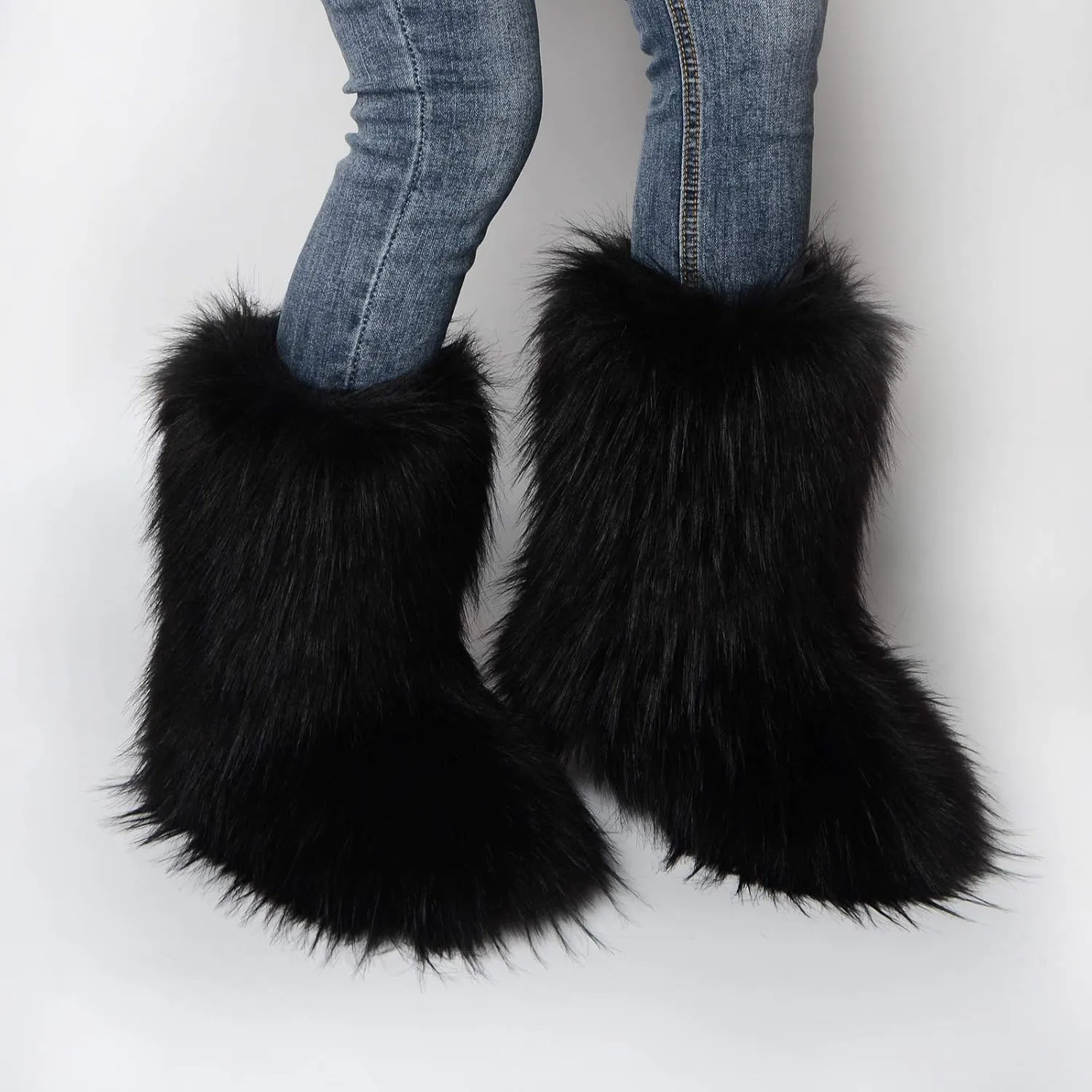 MH Bailment Women's Faux Fur Boots Winter Mid-Calf Snow Boots Fuzzy Fluffy Furry Fashion Short Snow Boots