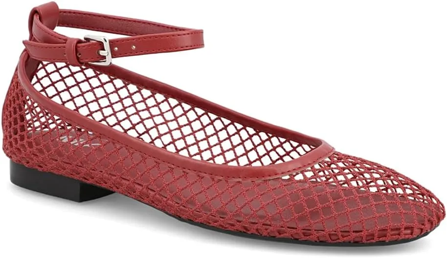 MIA Womens Roz Ankle Strap Ballet Flats Casual - Red