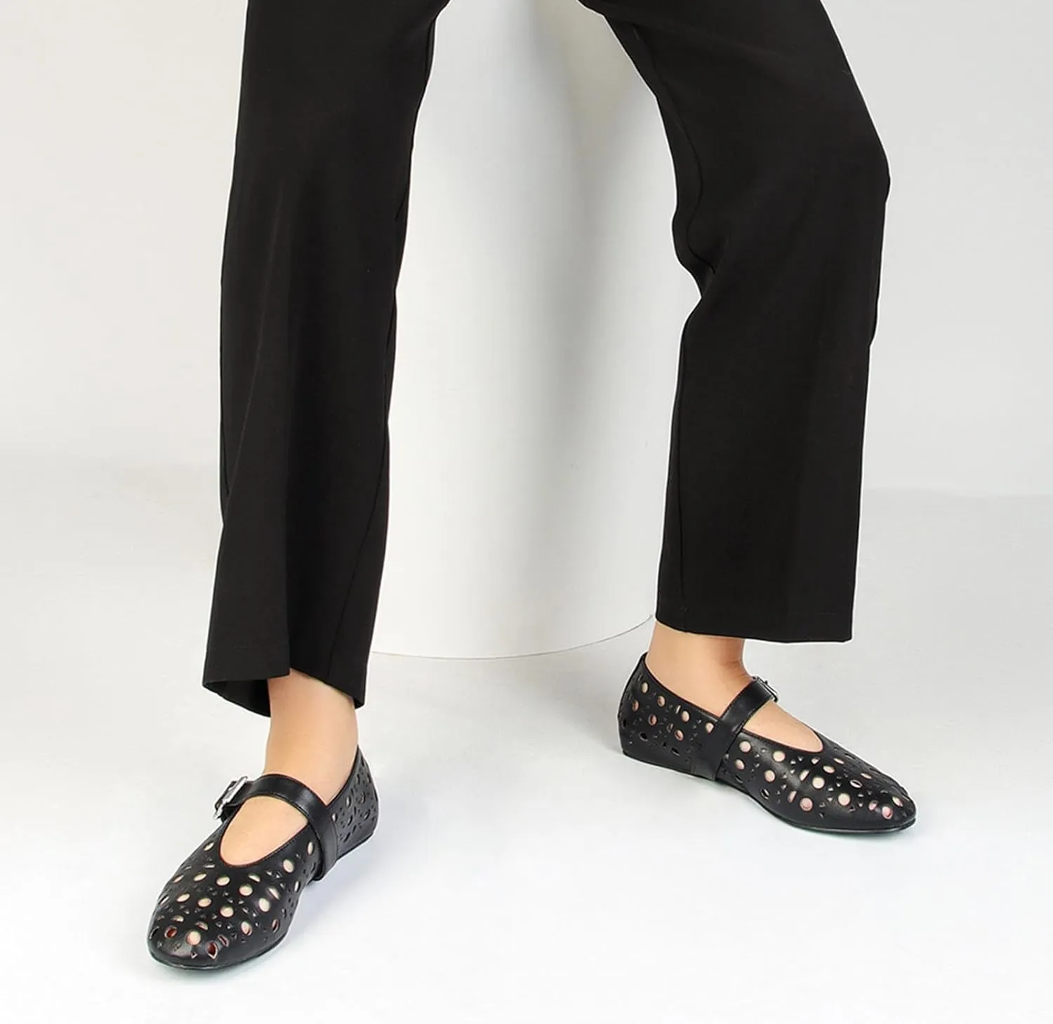 MICIFA Ballet Flats for Women with Buckle Strap Mesh Perforated Metal Studded Mary Jane Comfortable Ballerina Flat Shoes Metallic
