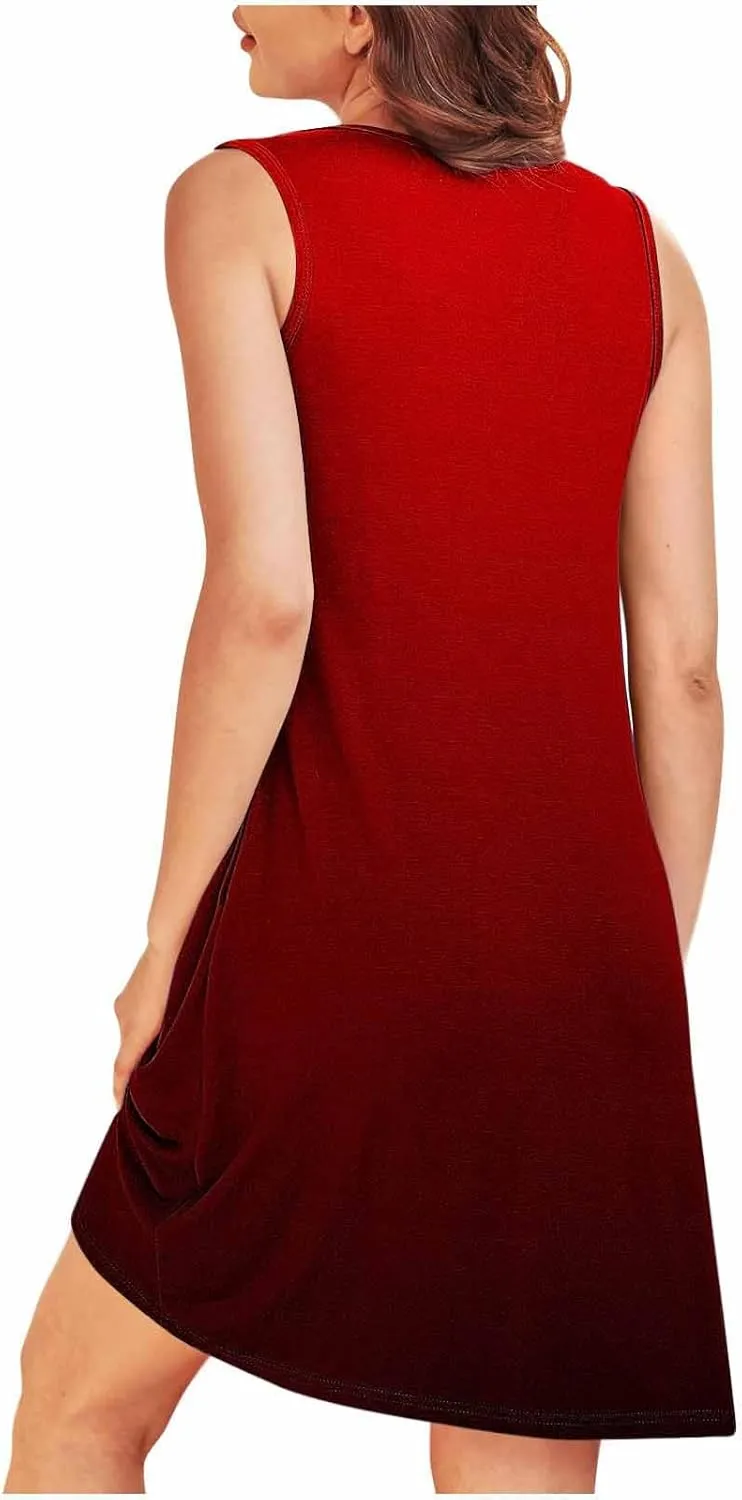 Midi Dresses for Women Summer Crew Neck Sleeveless Striped Sun Dresses Casual Soft Lounge Dress with Pockets