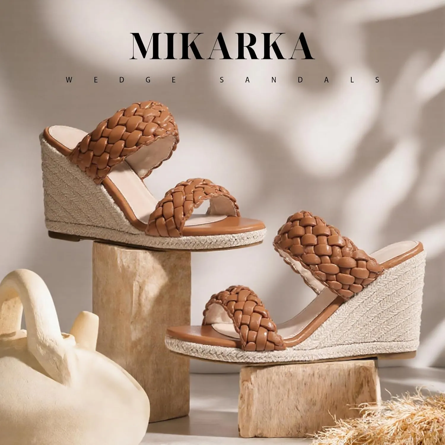 mikarka Slip On Wedge Sandals for Women: Open Toe Comfortable Espadrilles Wedges - Braided Straps Dressy High Heel Summer Beach Sandals Resort Platform Slides Mules