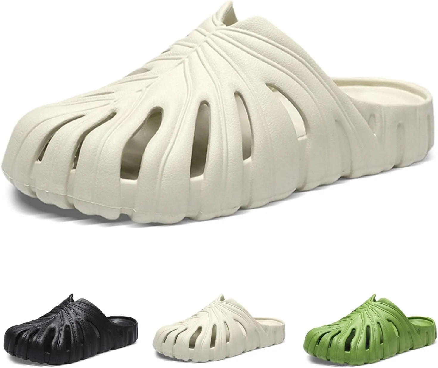 Monstera Slippers, Monstera Leaf Slides, Monstera Pillow Slippers Non-Slip Quick Drying Soft Open Toe Bathroom Sandals Shower Slippers Monstera Slides for Women and Men (US8, White)