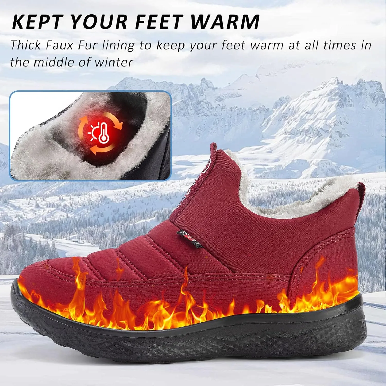Moodeng Womens Snow Boots Warm Fur Lined Winter Boots Water-Resistant Slip on Ankle Booties Outdoor Comfortable Short Boots Lightweight