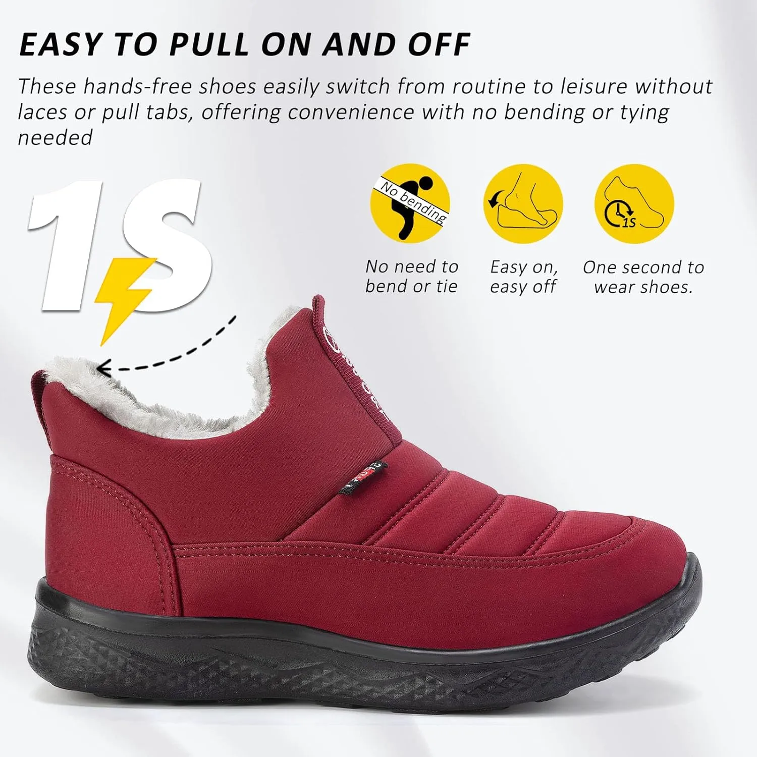 Moodeng Womens Snow Boots Warm Fur Lined Winter Boots Water-Resistant Slip on Ankle Booties Outdoor Comfortable Short Boots Lightweight