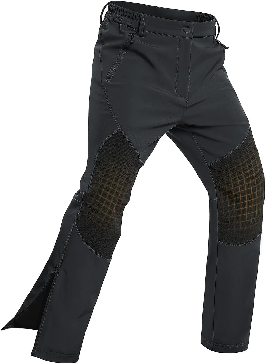 Moosehill Mens-Snow-Ski-Pants-Fleece-Lined-Pants Waterproof Winter Softshell Insulated Zipper Bottom Leg for Hiking Outdoor