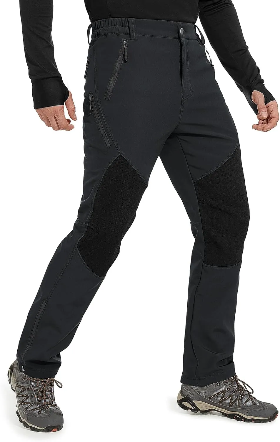 Moosehill Mens-Snow-Ski-Pants-Fleece-Lined-Pants Waterproof Winter Softshell Insulated Zipper Bottom Leg for Hiking Outdoor