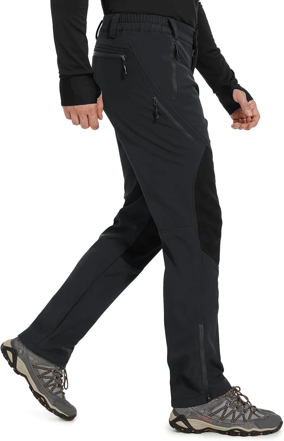 Moosehill Mens-Snow-Ski-Pants-Fleece-Lined-Pants Waterproof Winter Softshell Insulated Zipper Bottom Leg for Hiking Outdoor
