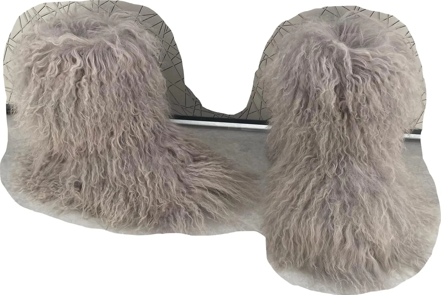 MSD-1 Woman's Tibetan Fur Boot With Real Mongolian Hairy Furry Sheepskin Shearling Lamb Skin Snow Boots Long Curly Hair Shoes For Young Lady Girls Outside Ski Fluffy Footwear Christmas Gifts Mid-Half Short Booties All Over Fur (13, Gray)
