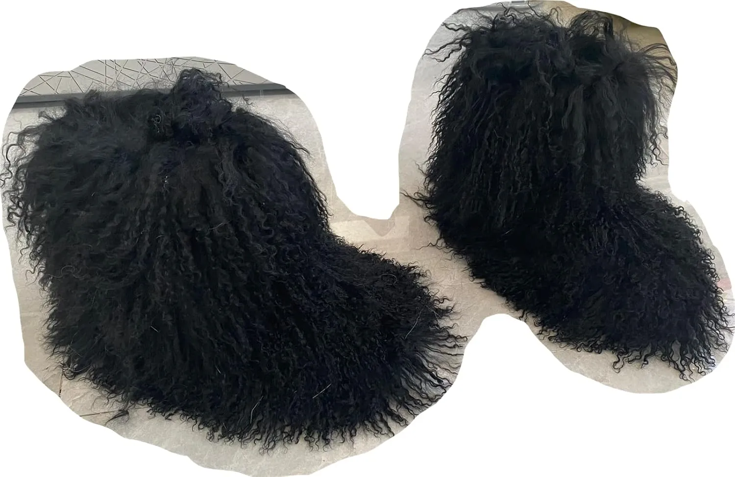 MSD-1 Woman's Tibetan Fur Boot With Real Mongolian Hairy Furry Sheepskin Shearling Lamb Skin Snow Boots Long Curly Hair Shoes For Young Lady Girls Outside Ski Fluffy Footwear Christmas Gifts Mid-Half Short Booties All Over Fur (8, Black)