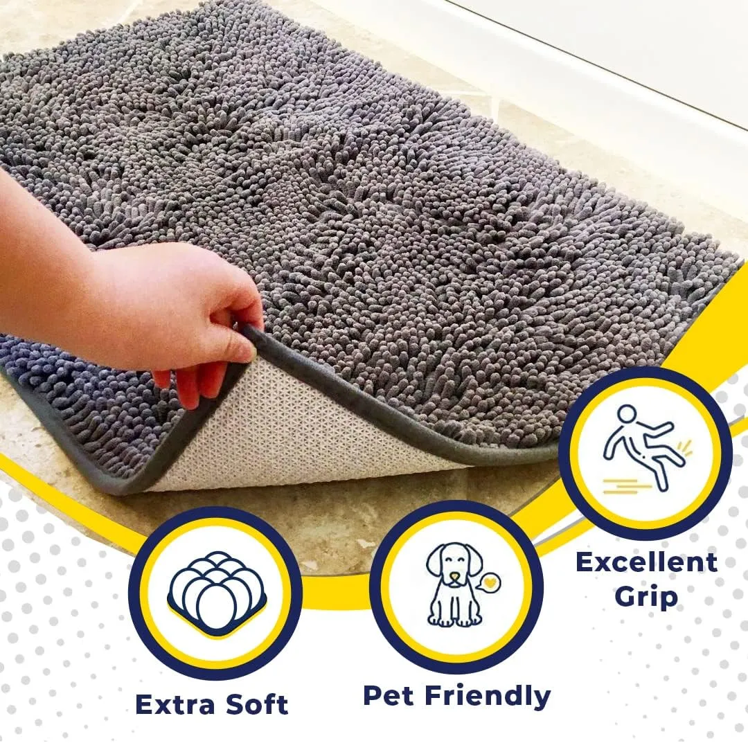 Muddy Mat® Shown on TV – Super Absorbent Microfiber Dog Door Mat for Muddy Paws, Non-Slip Washable Pet Rug, Quick Dry Chenille Entryway Carpet, Machine Washable Indoor Outdoor mat, Grey 30"x19"
