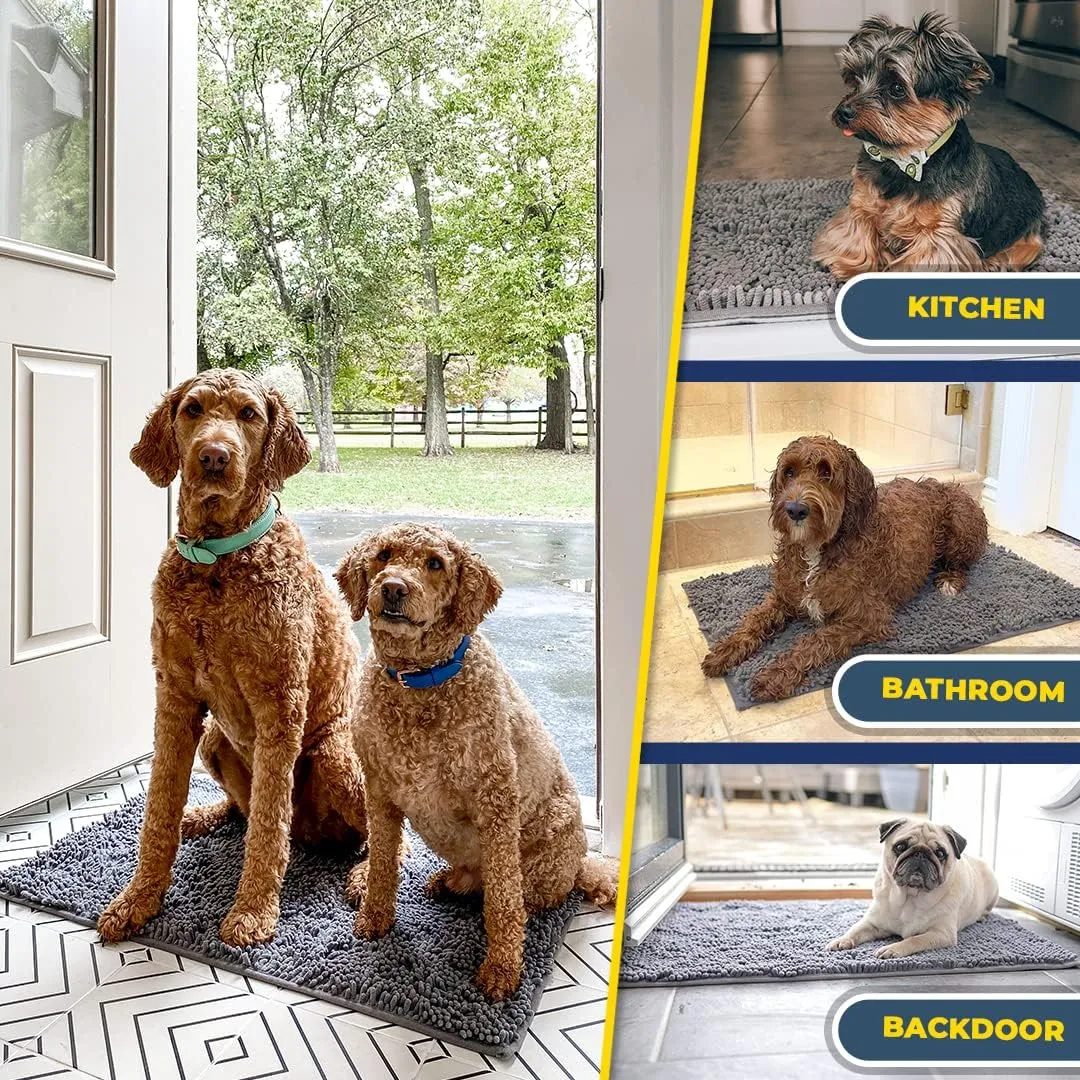 Muddy Mat® Shown on TV – Super Absorbent Microfiber Dog Door Mat for Muddy Paws, Non-Slip Washable Pet Rug, Quick Dry Chenille Entryway Carpet, Machine Washable Indoor Outdoor mat, Grey 30"x19"
