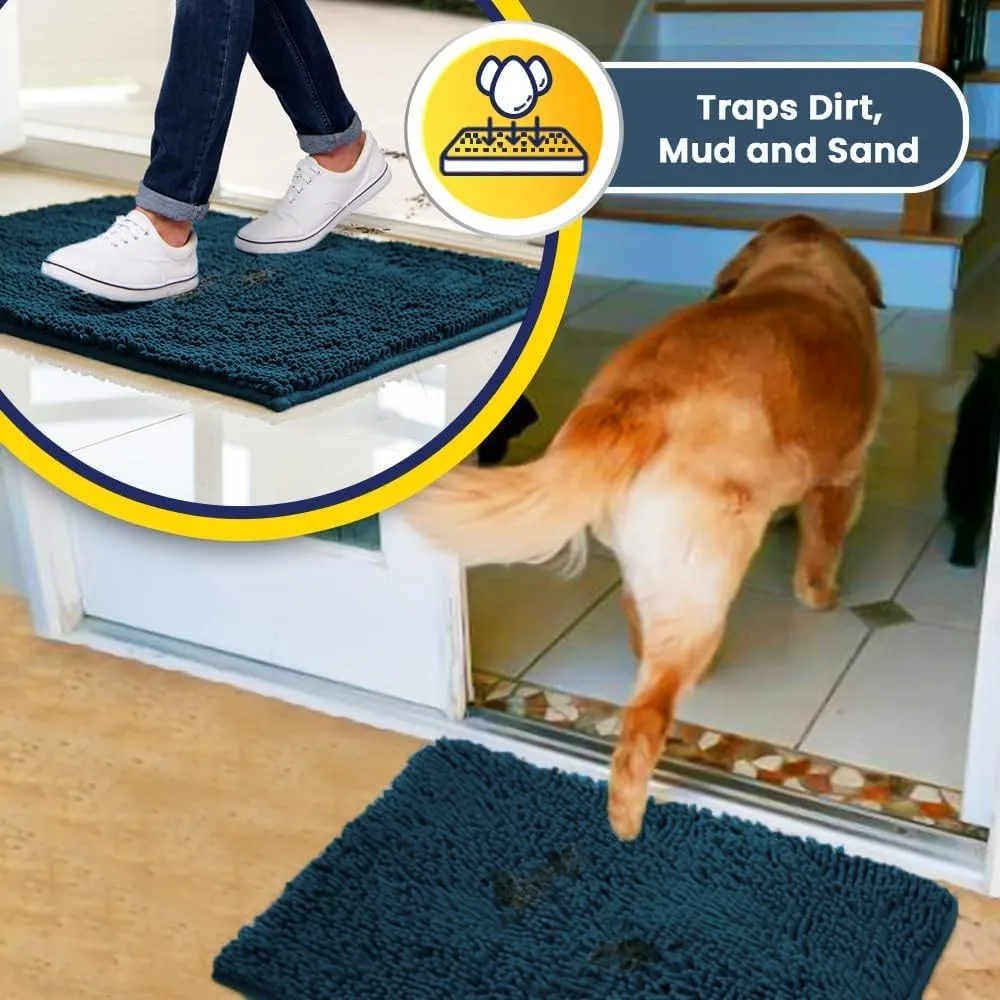 Muddy Mat® Shown on TV–Super Absorbent Microfiber Dog Door Mat for Muddy Paws, Non-Slip Washable Pet Rug, Quick Dry Chenille Entryway Carpet, Machine Washable Indoor Outdoor mat–Atlantic Blue 35"x24"