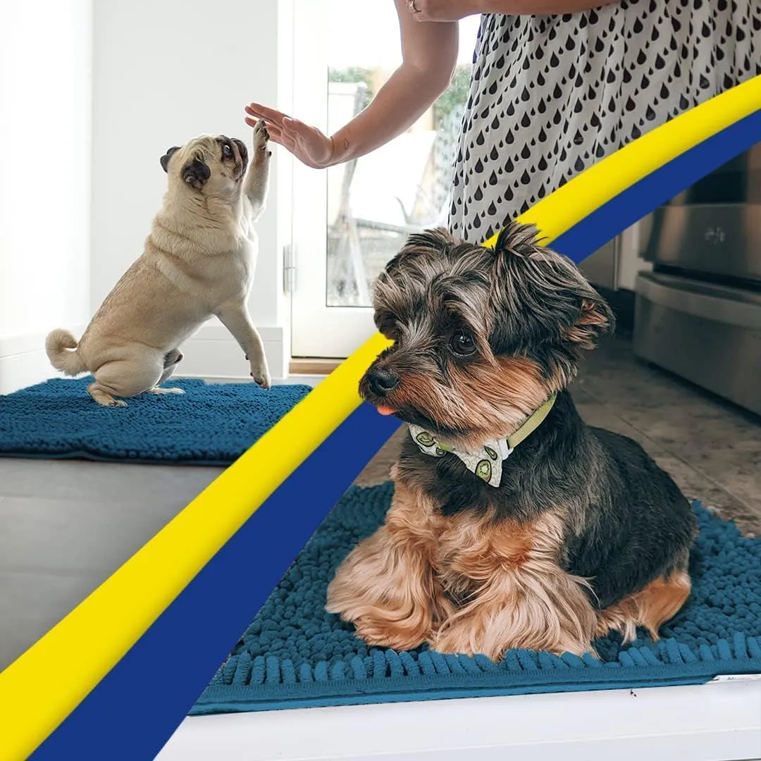 Muddy Mat® Shown on TV–Super Absorbent Microfiber Dog Door Mat for Muddy Paws, Non-Slip Washable Pet Rug, Quick Dry Chenille Entryway Carpet, Machine Washable Indoor Outdoor mat–Atlantic Blue 35"x24"