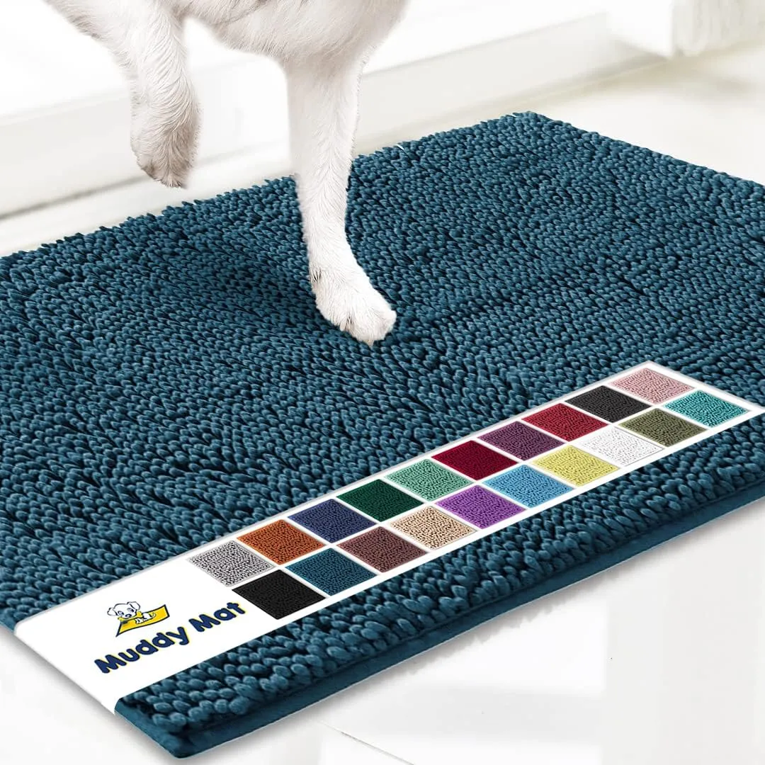 Muddy Mat® Shown on TV–Super Absorbent Microfiber Dog Door Mat for Muddy Paws, Non-Slip Washable Pet Rug, Quick Dry Chenille Entryway Carpet, Machine Washable Indoor Outdoor mat–Atlantic Blue 35"x24"