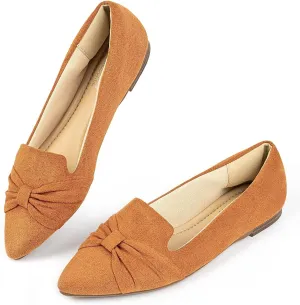 MUSSHOE Flat Shoes Women Comfortable Pointed Toe Slip on Women's Flats, Tan 9