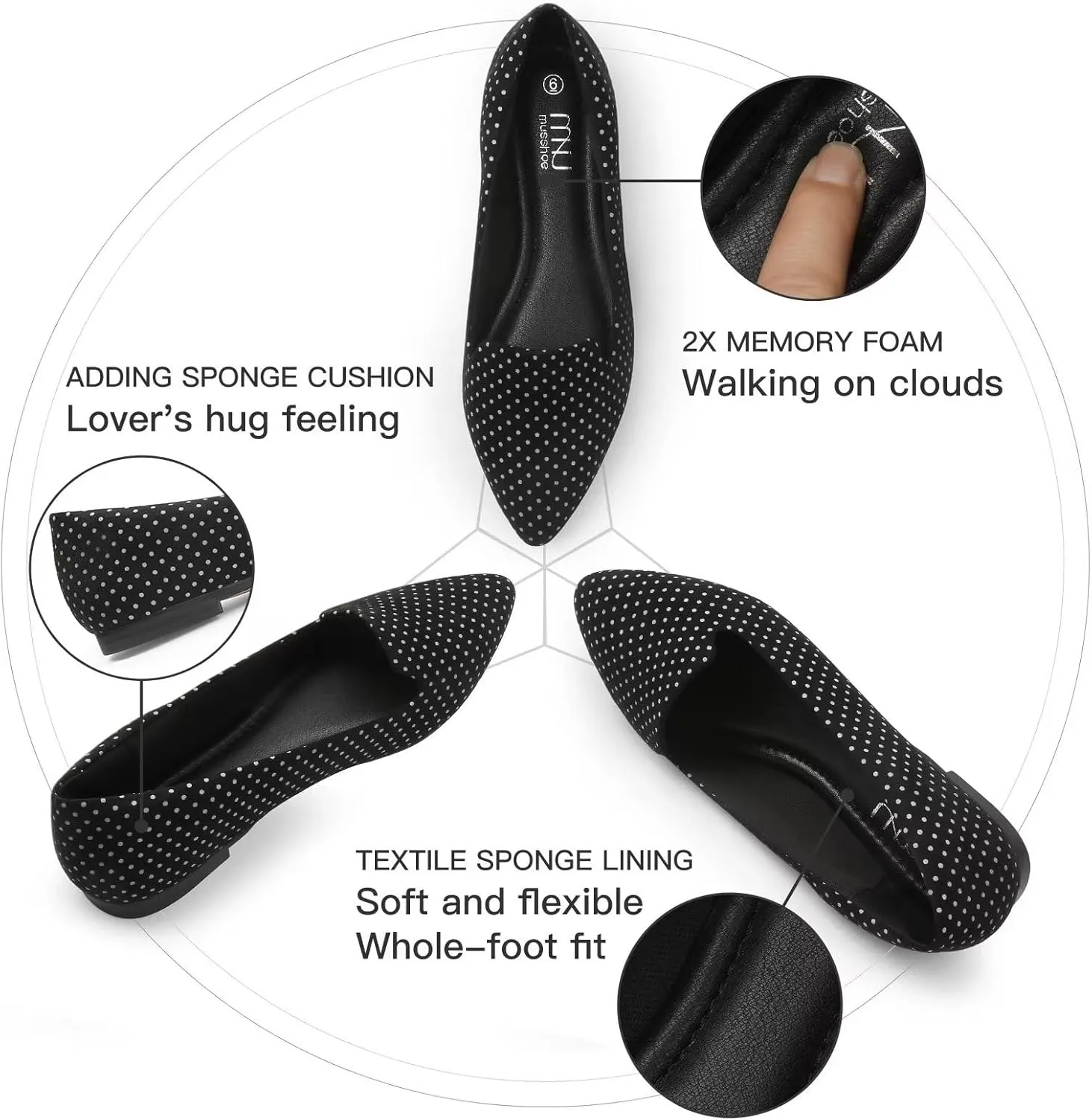MUSSHOE Flats for Women Dressy Comfortable Ballerina Flats Pointed Toe Slip-on Casual Business Shoes Work Shoes for Women