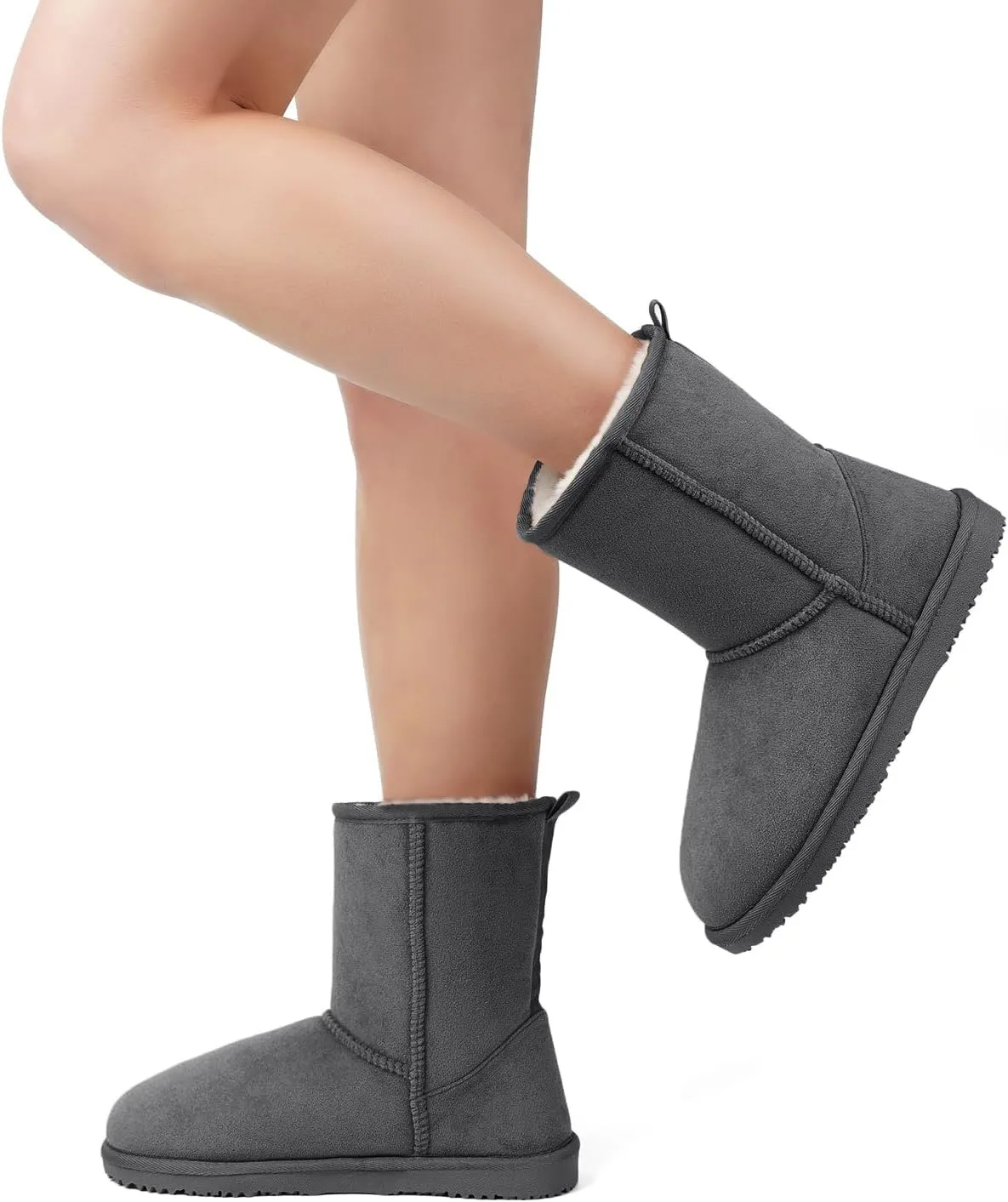 MUSSHOE Winter Mid-Calf Plush Fuzzy Boots for Women Snow Womens Ankle Furry Slip On Boots Suede Platform Boot Fall Fur Cozy Shoes