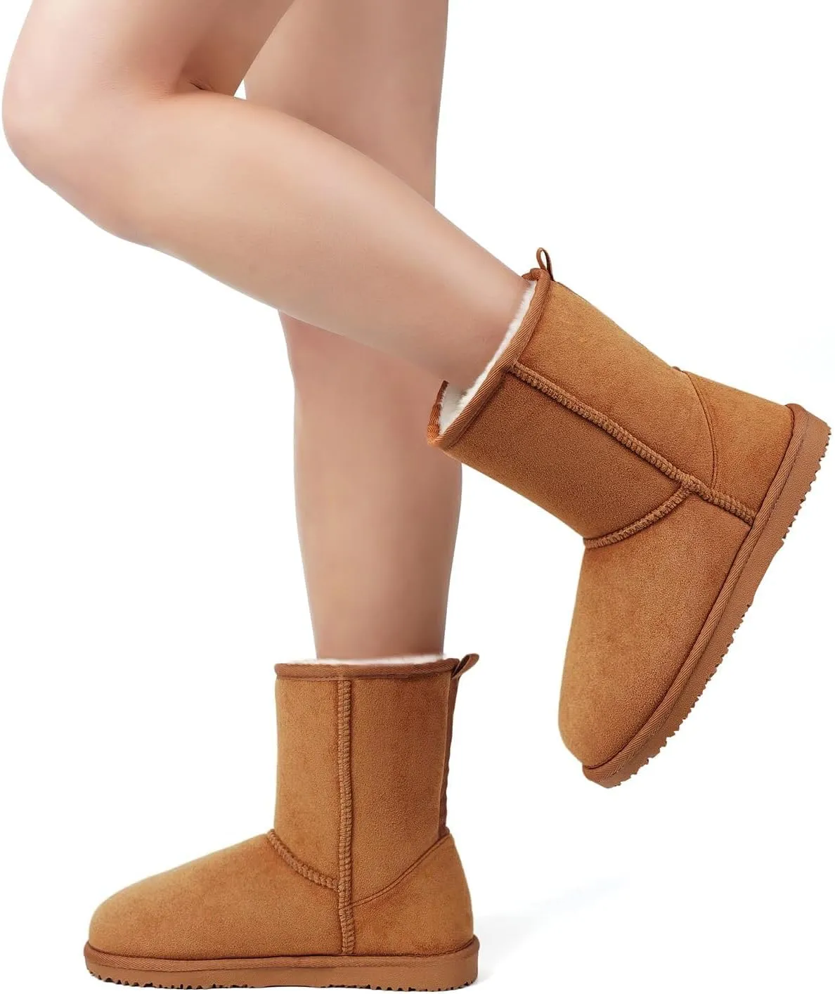 MUSSHOE Winter Mid-Calf Plush Fuzzy Boots for Women Snow Womens Ankle Furry Slip On Boots Suede Platform Boot Fall Fur Cozy Shoes