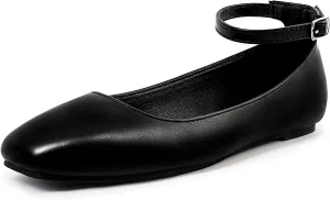 MUSSHOE Women's Ballet Flats Mary Jane Shoes, Square Toe Ballet Flats Shoes, Women's Ankle Strap Flats Shoes, Flats for Women Dressy with Adjustable Buckle