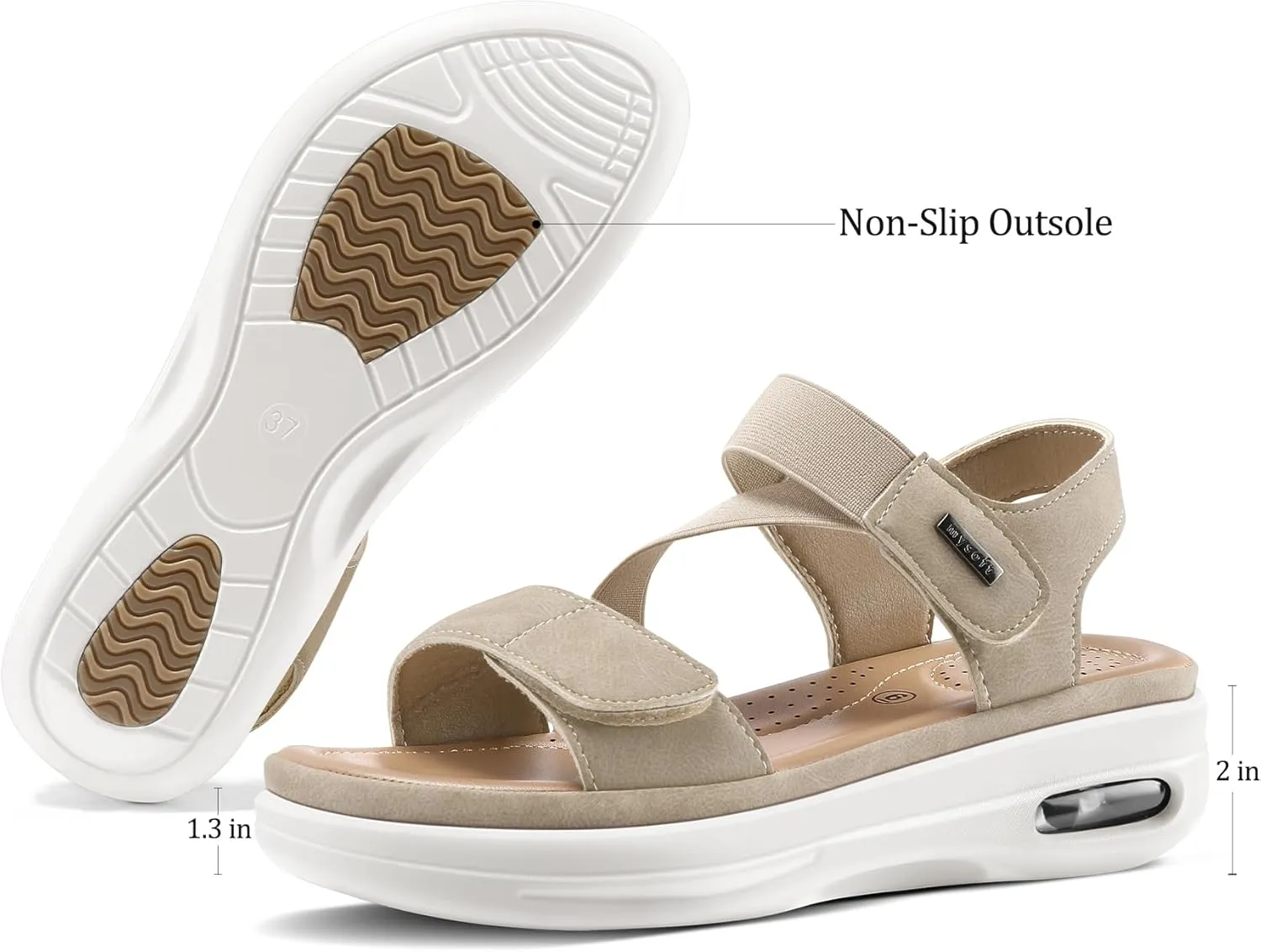 mysoft Women's Summer Walking Sandals Air Cushion Support Platform Ankle Strap Shoes Comfortable Casual Wedge Sandals