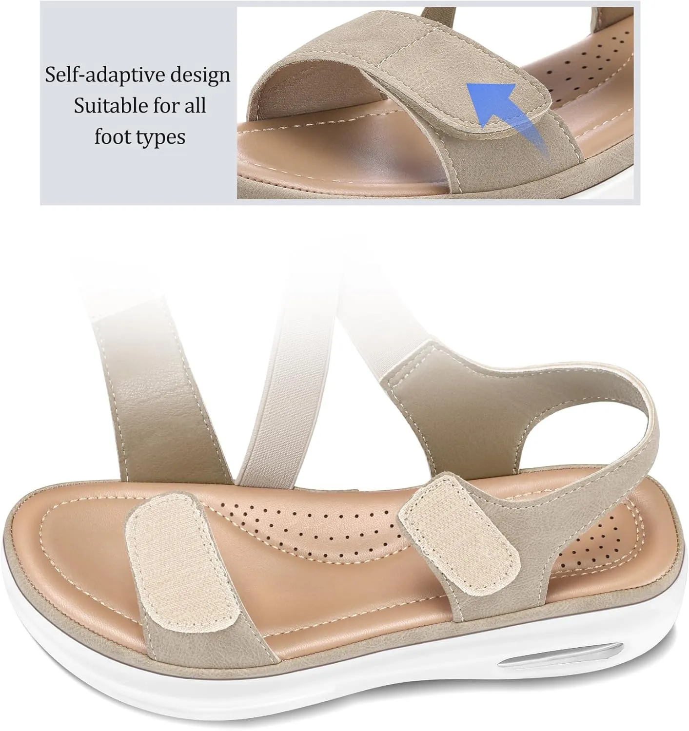 mysoft Women's Summer Walking Sandals Air Cushion Support Platform Ankle Strap Shoes Comfortable Casual Wedge Sandals