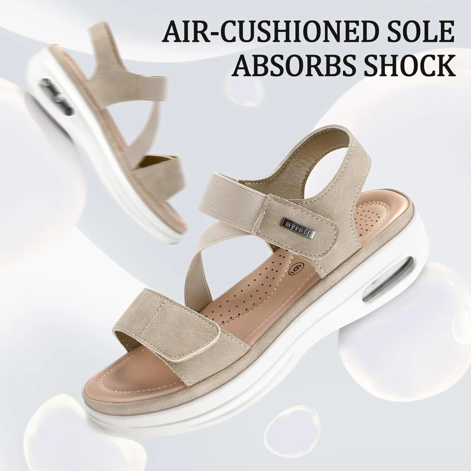 mysoft Women's Summer Walking Sandals Air Cushion Support Platform Ankle Strap Shoes Comfortable Casual Wedge Sandals