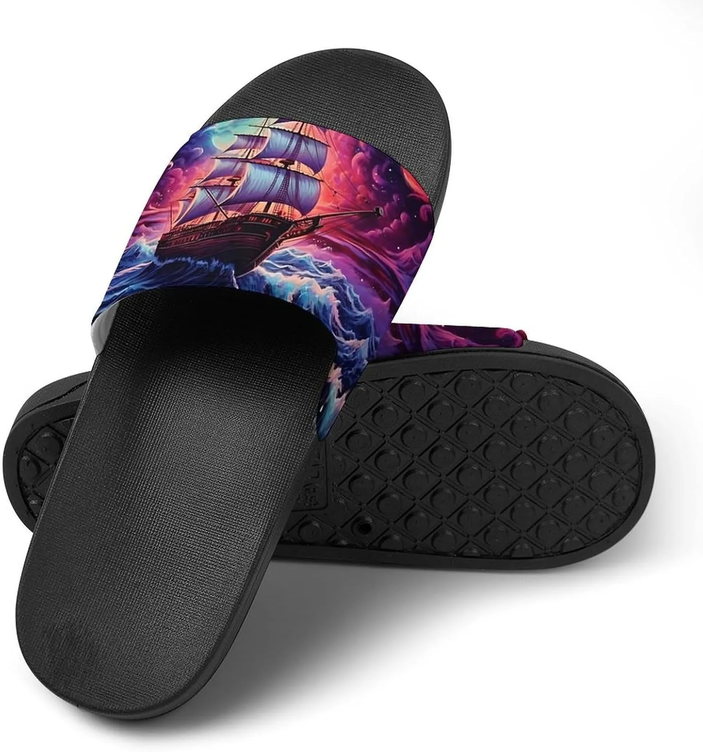 Neon Ocean Wave Boat Non Slip Slides Sandals for Women Men Quick Drying Shower Shoes for Bathroom Pool Beach